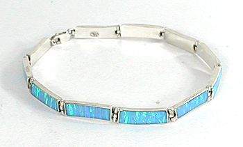Mexican sterling silver and imitation opal link bracelet 6 1/2 inch