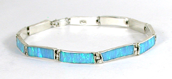 Mexican sterling silver and imitation opal link bracelet 6 1/2 inch