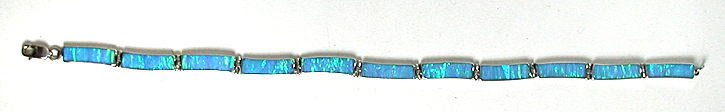 Mexican sterling silver and imitation opal link bracelet 6 1/2 inch