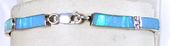 Mexican sterling silver and imitation opal link bracelet 6 1/2 inch