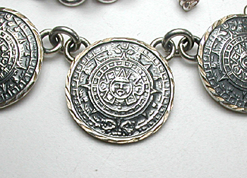 Vintage Mexican Aztec Calendar Medallion Necklace