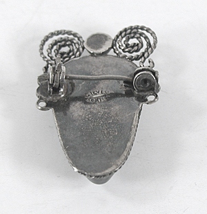 Vintage Mexican sterling silver black onyx mask pin