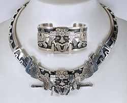 Mexican silver collar and bracelet set