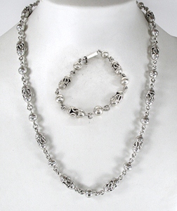 Mexican sterling silver Bead Necklace and Bracelet set