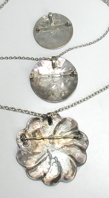 three Mexican abalone pin pendant and one pair abalone earrings