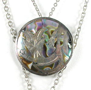 three Mexican abalone pin pendant and one pair abalone earrings