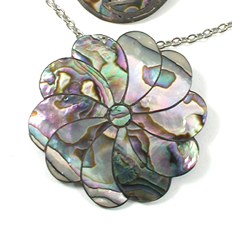 three Mexican abalone pin pendant and one pair abalone earrings