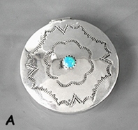 Authentic Native American Sterling Silver Round Pill Box with Turquoise Stone by Navajo artist Jeffrey Castillo