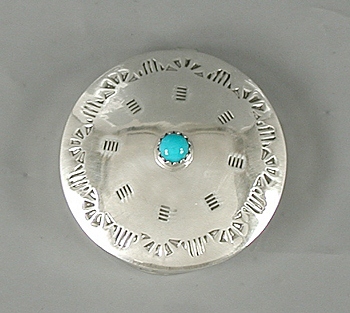 Authentic Native American round sterling silver box with turquoise stone by Navajo silversmith Wesley Whitman