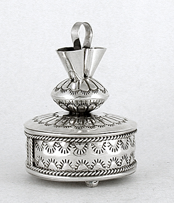 authentic Native American sterling silver stamped round wedding vase box by Navajo silversmith Wilford Begay