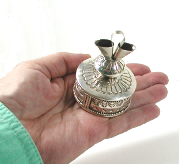 authentic Native American sterling silver stamped round wedding vase box by Navajo silversmith Wilford Begay
