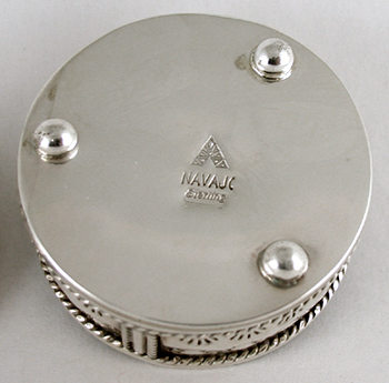 authentic Native American sterling silver stamped round wedding vase box by Navajo silversmith Wilford Begay