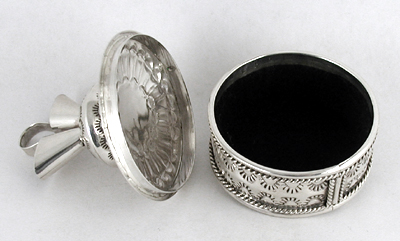 authentic Native American sterling silver stamped round wedding vase box by Navajo silversmith Wilford Begay