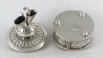 authentic Native American sterling silver stamped round wedding vase box by Navajo silversmith Wilford Begay