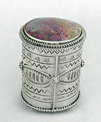 authentic Native American sterling silver rouind tall box with Jasper stone by Navajo artist Ben Begaye