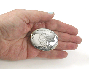 Authentic Native American Sterling Silver Stamped Oval Pill Box by Navajo silversmith Jeffrey Castillo