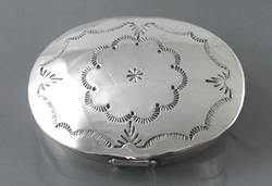 Authentic Native American Sterling Silver Stamped Oval Pill Box by Navajo silversmith Jeffrey Castillo