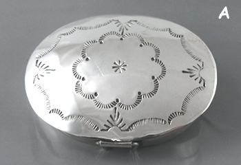 Authentic Native American Sterling Silver Stamped Oval Pill Box by Navajo silversmith Jeffrey Castillo