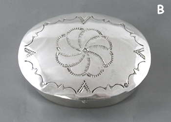 Authentic Native American Sterling Silver Stamped Oval Pill Box by Navajo silversmith Jeffrey Castillo
