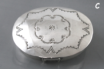 Authentic Native American Sterling Silver Stamped Oval Pill Box by Navajo silversmith Jeffrey Castillo