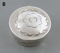 Authentic Native American Sterling Silver Stamped Round Pill Box by Navajo silversmith Cecil Sanders