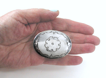 Authentic Native American Sterling Silver Stamped Oval Pill Box by Navajo silversmith Jeffrey Castillo
