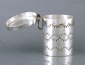 Authentic Native American Sterling Silver Stamped Tube Pill Box by Navajo silversmith Cecil Sanders