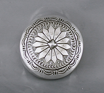 authentic Native American stamped repousse sterling silver round box by Navajo silversmith Arnold Blackgoat