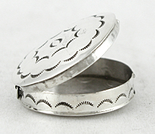 Authentic Native American Sterling Silver Stamped Round Pill Box by Navajo silversmith Jeffrey Chee