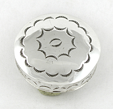 Authentic Native American Sterling Silver Stamped Round Pill Box by Navajo silversmith Jeffrey Chee