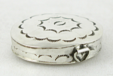 Authentic Native American Sterling Silver Stamped Round Pill Box by Navajo silversmith Jeffrey Chee