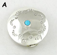 Authentic Native American round sterling silver box with turquoise stone by Navajo silversmith Wesley Whitman