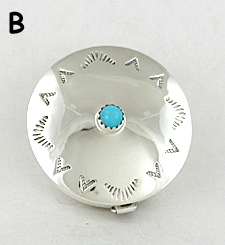 Authentic Native American round sterling silver box with turquoise stone by Navajo silversmith Wesley Whitman