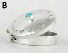 Authentic Native American round sterling silver box with turquoise stone by Navajo silversmith Wesley Whitman