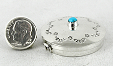 Authentic Native American round sterling silver box with turquoise stone by Navajo silversmith Wesley Whitman