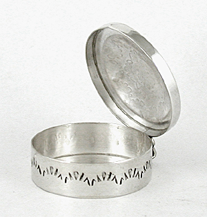 Authentic Native American Sterling Silver Stamped round pill Box by Navajo silversmith Cecil Sanders