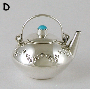 Navajo Handmade Sterling Silver and Turquioise Miniature Round Kettle