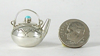 Navajo Handmade Sterling Silver and Turquioise Miniature ketrtle