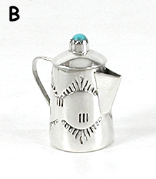 Navajo Handmade Sterling Silver and Turquioise Miniature Coffee Pot