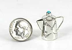 Navajo Handmade Sterling Silver and Turquioise Miniature Coffee Pot
