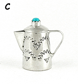 Navajo Handmade Sterling Silver and Turquioise Miniature Coffee Pot