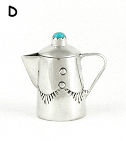 Navajo Handmade Sterling Silver and Turquioise Miniature Coffee Pot