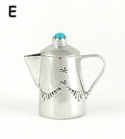 Navajo Handmade Sterling Silver and Turquioise Miniature Coffee Pot