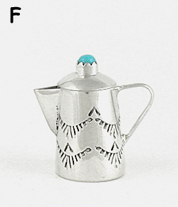 Navajo Handmade Sterling Silver and Turquioise Miniature Coffee Pot