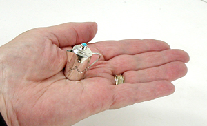 Authentic Native American Handmade Sterling Silver and Turquioise Miniature Coffee Pot by Navajo silversmith Wesley Whitman