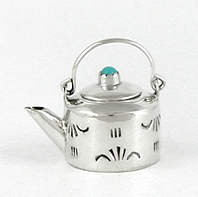 Authentic Native American Handmade Sterling Silver and Turquioise Miniature ketrtle by Navajo artisan Wesley K. Whitman