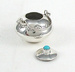 Authentic Native American Handmade Sterling Silver and Turquioise Miniature ketrtle by Navajo artisan Wesley K. Whitman