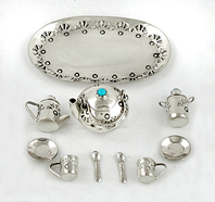 Navajo sterling silver miniature tea set by Wesley Whitman