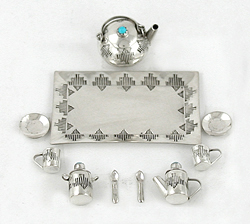 Navajo sterling silver miniature tea set by Wesley Whitman
