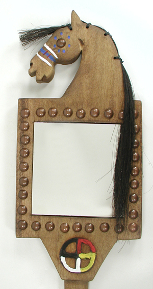 Authentic Native American horse mirror board with medicine wheel by Lakota artisan Alan Monroe